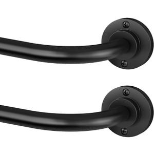 Hei!Dear 2 Pack Black Curtain Rod, Modern Adjustable 5/8 Inch Wrap Around Window Rod for 48-90 Inch Windows, Sleek Curved Design, Heavy Duty Decorative Curtain Rod for Bedroom or Living Room