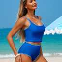ZAFUL Tankini Swimsuit Tummy Control Bathing Suits Two Piece Swim Top with High Waisted Bottom (Blue, M)