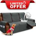 XINEAGE Water Resistant Recliner Cover, 3 seat Recliner Sofa Covers with Pockets, Quilted Thick Recliner Protector Cover for Dog Pets with Non Slip Backing and Strap (Recliner Sofa, Dark Gray)