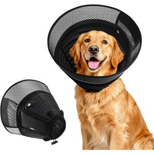 Inflatable Dog Cone for Dogs After Surgery,Soft Adjustable Elizabethan Collar for Medium Dogs,2-in-1 Dog Cone with Detachable Shield,Anti-Anxiety Comfortable Pet E-Collar Prevents Licking Wounds (Black, M)