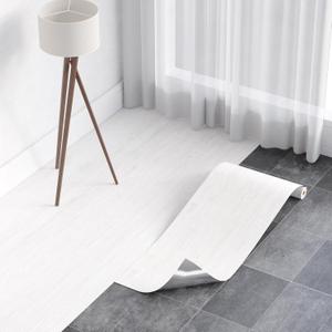 Homease Vinyl Flooring Roll 15.7" W x 118" L/ 12.9 Sq.Ft, Wood Grain Peel and Stick Floor Tiles Waterproof Wear-Resistant Vinyl Plank Flooring for Any Room, Easy DIY Flooring Solutions, White
