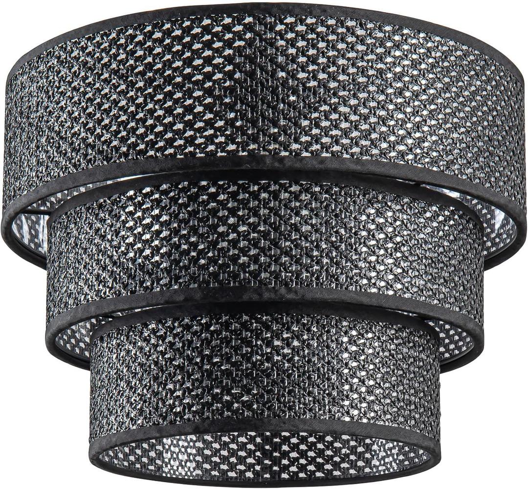 Lamp Shades for Floor Lamps Pendant Light Replacement, 3-Tier Drum Lamp Shade with Black Rattan Woven for Living Room Dining Hall Bedroom (Black-Woven)