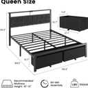 Queen Size Bed Frame with Upholstered Headboard and 2 Storage Drawers
Smart RGB LED Lights, Usb & Type C Charging Station, Black Platform Bed, Metal Slats, Noise Free, No Box Spring Needed