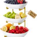 Lifewit Plastic Fruit Bowl Basket for Kitchen Countertop, 3 Tier Fruit Holder with Gold Metal Stand, Serving Tray for Food, Vegetable, Cake, Dessert in Party