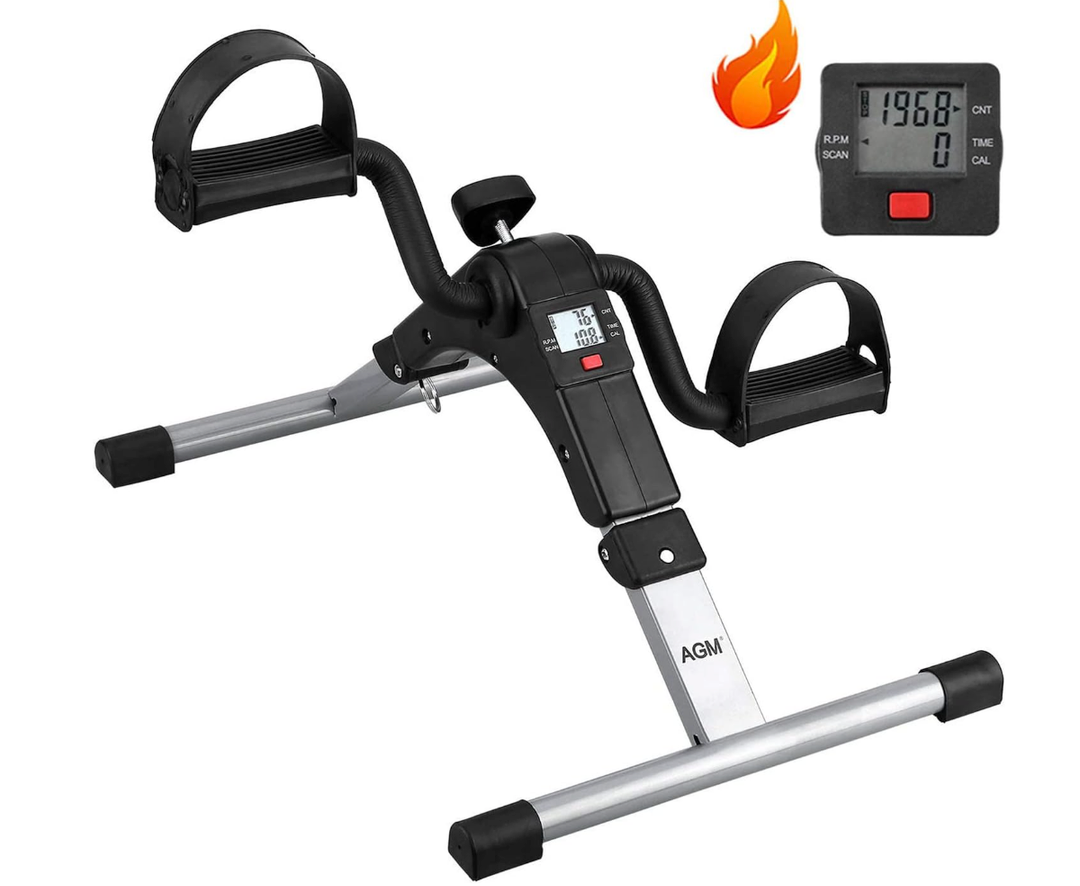 Folding Pedal Exerciser, Mini Exercise Bike Under Desk Bike Foot Pedal Exerciser, Foot Hand Cycle Portable Peddler Machine Bicycle Exerciser Arm Leg Exerciser While Sitting (Silver)