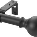 Window Curtain Rods 72 to 144 Inches, 1 Inch Diameter Adjustable Drapery Rod, Decorative Heavy Duty Curtains Rod with Fancy Round Finials for Living Room, Bedroom, Patio, Matte Black