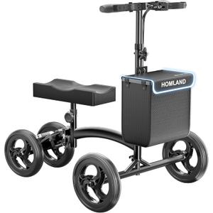 HOMLAND Knee Scooter for Foot Injuries Ankle Surgery, Foldable Steerable Knee Walker with Dual Brakes System, Height Adjustable Handle & Seat, Removable Storage Bag, 300 lbs Capacity (Black)