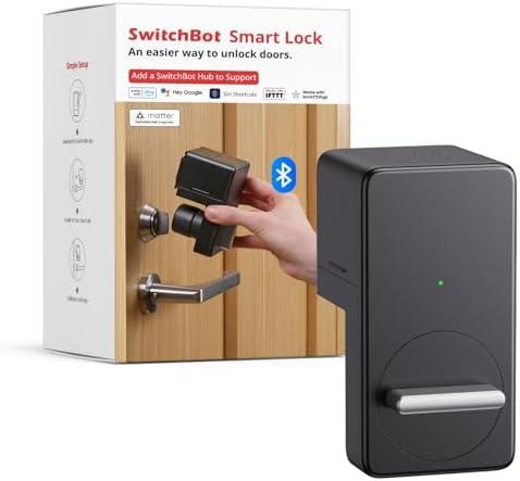 SwitchBot Smart Lock, Bluetooth Electronic Deadbolt Keyless Entry Door Lock for Front Door, Compatible with WiFi Bridge (Sold Separately), Fits Your Existing for Airbnbs Vacation Rentals