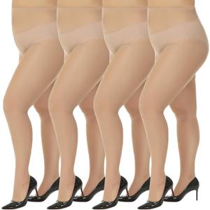 MANZI Women's Plus Size Pantyhose 4 Pairs Sheer Nylon Tights (X-Large)