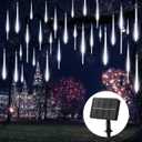 Brightown Solar Meteor Shower Lights Outdoor - 576 LED Rain Drop Lights with 16 Tubes, 16 Inches - Solar Powered Christmas Decorations for Tree Bushes Holiday Party Christmas Decor, Pure White