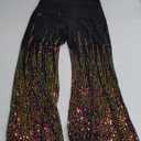 BLENCOT Women's Glitter Sequin Wide Leg Palazzo Pants High Waist Bell Bottoms Party Flared Trousers Blue S 