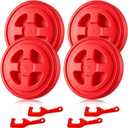 Novabright 4 Pcs 5 Gallon Bucket Lids with 4 Lid Openers 12 Inch Leak-proof Food Plastic Screw Top Seal Lids for Pet Food Storage, Chicken Feed Containers, and Paint Storage(Red)