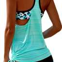 SHESHOW 2 Piece Tankini Swimsuits for Women Scoop Neck Ruched Blouson and Bottom Blue Leopard Bathing Suits XL