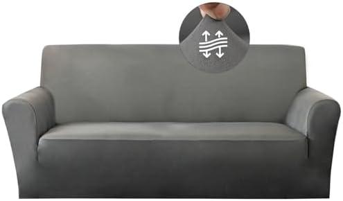 YOUR MOON Stretch Sofa Cover Slipcover, Soft Couch Cover for 2 Cushion Couch Sofa, Washable Furniture Protector Sofa Covers with Elastic Bottom for Kids, Pets (Medium, Gray)