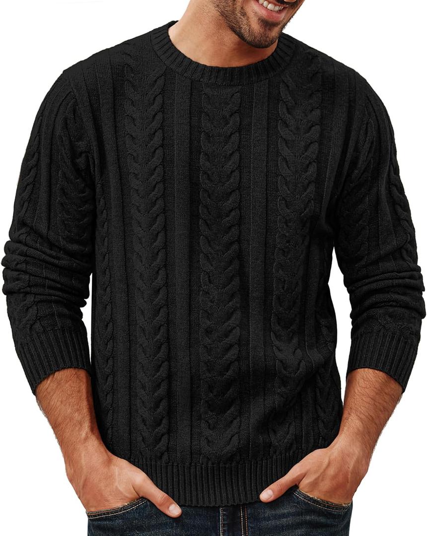 PJ PAUL JONES Mens Sweaters Casual Crewneck Cable Knit Pullover Sweater (X-Large, Black)
