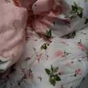 Faincy Floral Full Size Comforter Set, Pink White Flower Leaf Pattern Printed Preppy Reversible Alternative Bed Sets - 80 x 90 3PC Soft Microfiber Duvet Vintage Bedding in a Bag for Women Girls