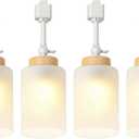 H Type Track Lighting Heads E26 Track Light Ceiling Modern for Kitchen, Compatible with H Track Rail System, Wood Style Pendant Light Fixtures with Glass Lamp Shade White 4 Pack - No Bulbs