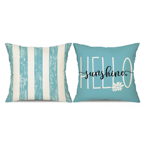 DFXSZ Summer Pillow Covers 20x20 Inch Set of 2 Outdoor Pillow Covers Daisy Throw Pillow Covers Hello Sunshine Sweet Summer Time Cushion Case Summer Outdoor Decoration for Farmhouse Sofa Home Car Couch (Blue)
