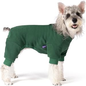 cyeollo Dog Pajamas Medium, Stretchable Fleece Pet Onesie Coat for Small Dogs Pjs Warm Doggie Jumpsuit Soft Cold Weather Dog Clothes Outfits, Green M (Medium (chest Girth: 15"-18"))