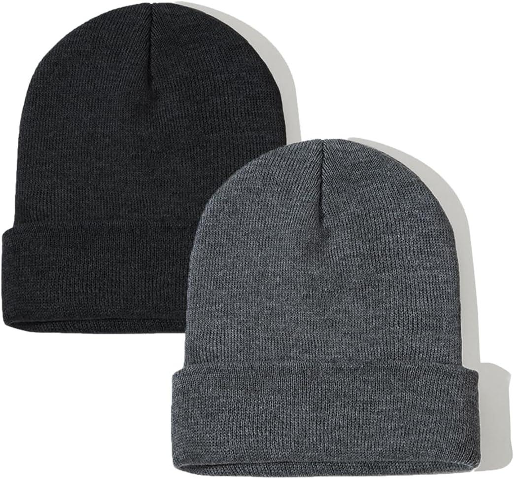 ZOORON Beanie for Women Men Ski Watch Cap Cuffed Plain Skull Knit Hat Soft Fisherman Winter Hat (Black&Darkgray)