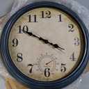 Large Outdoor Clocks Waterproof with Thermometer Combo Rustic Coastal Wall Clock Decor for Bathroom Patio Pool (16 Inch,Blue)