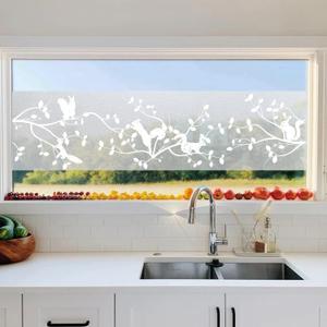 Pure White Window Border Film Floral, Removable See Through Static Cling for Glass Window Decor, Living Room, Woodland Squirrel 59.05"x22.83"