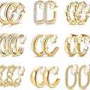 THUNARAZ Gold Clip on Earrings 14K Gold Plated Chunky Hoop Clip Earrings Trendy Clip on Hoop Earrings for Women Non-Pierced Fake Jewelry