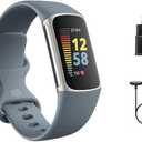 Fitbit Charge 5 Advanced Fitness Tracker with GPS, Heart Rate, Sleep & Health Tracker - Power Bundle with Adapter (Blue Stainless Steel)