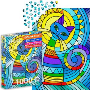 1000 Piece Jigsaw Puzzle for Adults - Cat Stained Glass Pop Art - Matte Anti-Glare Finish, 27x19 in, Challenging Puzzle & Unique Gift for Women & Puzzle Lovers | Enjoy, 26.8" x 18.9" - Beginner/Intermediate
