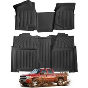Floor Mats for Chevy Silverado GMC Sierra 1500 2007-2013 & for Chevrolet Silverado Sierra 2500HD 3500HD 2007-2014(Only Crew Cab, Front Bench Seat, w/o Rear Underseat Storage, Carpet Floor), Car Liners