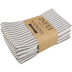 Plain Striped Cotton Linen Blended Dinner Cloth Napkins - Set of 12 (40 x 30 cm) - for Events & Home Use (Brown)