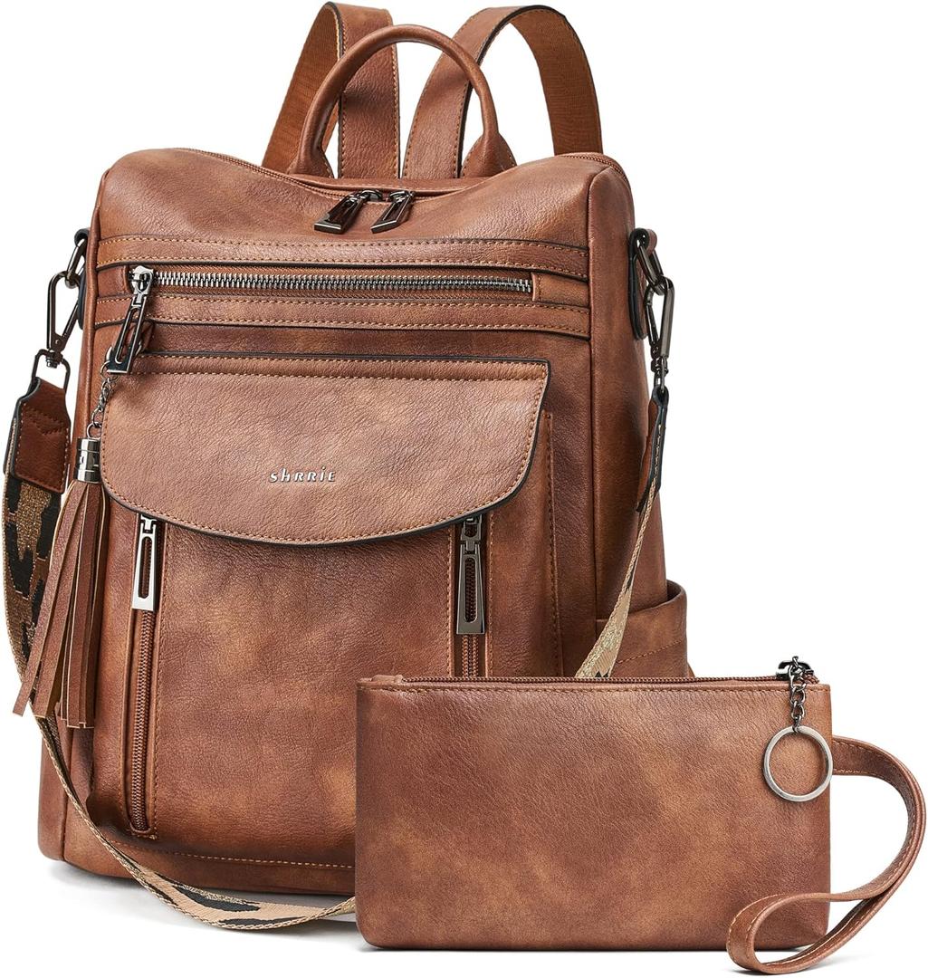 Shrrie Backpack Purse for Women Fashion Leather Backpack Purse Designer Travel Backpack Convertible Shoulder Bag with Wristlet (1 Two-toned Brown)