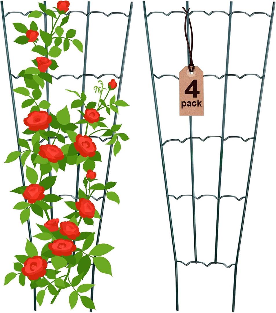 HiGift 4 Pack 24'' Plant Trellis for Climbing Plants Indoor, Outdoor Metal Garden Trellis for Climbing Plants, Metal Plant Stakes Plant Trellis for Houseplant Vine Ivy Flowers