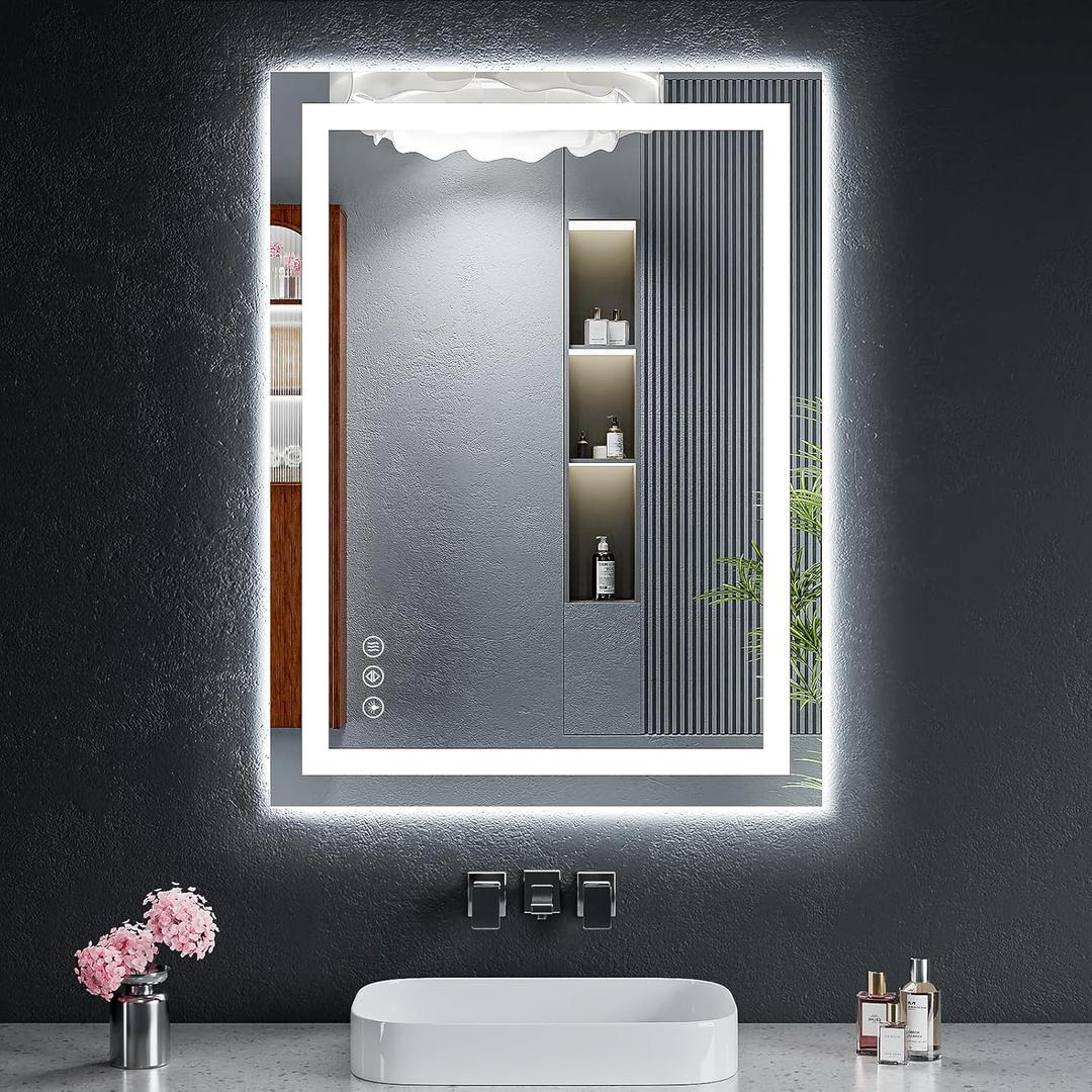 24"x32" LED Bathroom Mirror with Lights, Backlit + Front Lit with CRI>90, Lighted Mirror for Bathroom, Anti-Fog, Dimmable Brightness, 3 Colors, Memory Function, Shatterproof Tempered Glass