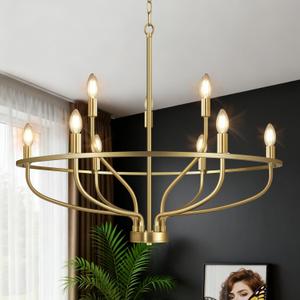 30" Gold Chandelier, 9-Light Modern Farmhouse Chandelier for Dining Room Lighting Fixtures Hanging, Candle Chandelier Light for Living Room, Kitchen Island, Bedroom and Entryway (Bulbs Not Included)