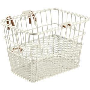 Retrospec Apollo Detachable Front Bike Basket Steel Half-Mesh with Integrated Detachable Hooks and Built-In Handle, Easy Assembly and Portability for Bicycles (Eggshell)