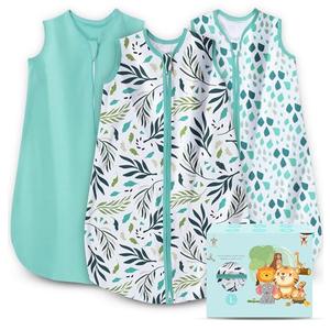 Cute Castle Baby Sleep Sack - Lightweight 100% Cotton 2-Way Zipper TOG 0.5 Infant Wearable Blanket, Newborn Essentials Toddler Sleep Clothes (3 Pack Green) 12-18 Months