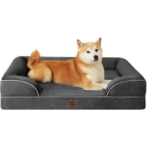 EHEYCIGA Orthopedic Dog Beds for Large Dogs, Waterproof Memory Foam Large Pet Bed with Sides, Non-Slip Bottom and Egg-Crate Foam Dog Couch Bed with Washable Removable Cover, Dark Grey (35.0"L x 22.0"W x 6.5"Th)