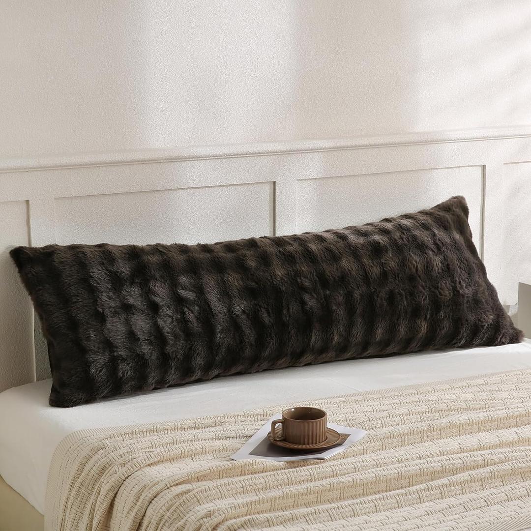 Chumerry Dark Brown Fluffy Body Pillow Cover Faux Fur Pillowcase Extra Soft Fuzzy Plush Long Pillow Cover Coffee Shaggy Body Pillow Case for Couch Sofa Bed, 20 x 54 Inches