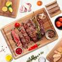 3 Pcs Acacia Wood Cutting Board Set with Holder Stand Meat Chopping Board Set Large Charcuterie Boards Solid Wooden Cutting Boards for Kitchen Decor Carving Butcher Block Bread Serving Cheese Board