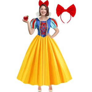WISHTEN Princess Costume for Women,Adults Princess Dress with Headband, Halloween Costume Dress Up Outfit, Large