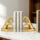 Book Ends for Shelves, Gold Heart Hands Decorative Bookends Book Holder for Bookshelf Decor, Unique Book Holders Heavy Duty Book Stopper Book Shelf Sculpture Aesthetic Decor for Rooms Office Home