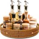 12 Inch Rattan Lazy Susan Organizer for Cabinet, Round Rotating Wicker Turntable Serving Tray with Handles for Kitchen Counter, Coffee Table