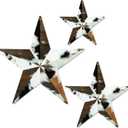 Putuo Decor Western Metal Star Wall Decor Set of 3, Rustic Cowhide Stars for Home and Outdoor, Vintage Texas Star Wall Decorations for Country Farmhouse Living Room(Flat, It's Not 3D)