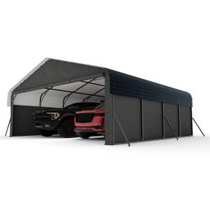 GarveeLife 20 ft x20 ft x13 ft Enclosed Metal Carport for 2 Cars, Heavy Duty Steel Frame for All Weather, Permanent Shelter for Boats, Full-Sized Pickup Trucks, and Tractors, N.W. 1,000 LBS