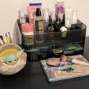Makeup Organizer with Stackable Drawer, Large Capacity Vanity Organizer for Dresser Bathroom Countertop, Cosmetics Organizer and Display Case for Skincare, Perfume, Makeup Brushes, Lipsticks, Green