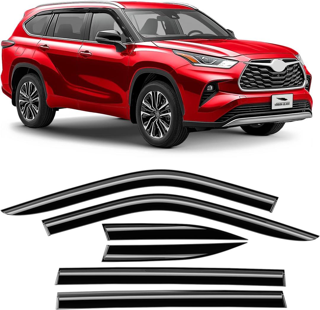 Voron Glass Tape-on Extra Durable Rain Guards for Toyota Highlander 2020-2025, Window Deflectors, Vent Window Visors, 6 Pieces - 100870