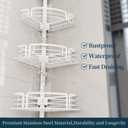 Consumest Corner Shower Caddy Tension Pole - Rustproof Shower Shelves with Towel Bar & Soap Holder, Adjustable Bath Organizer for Bathroom Storage, 27.6-108.3 inch, White