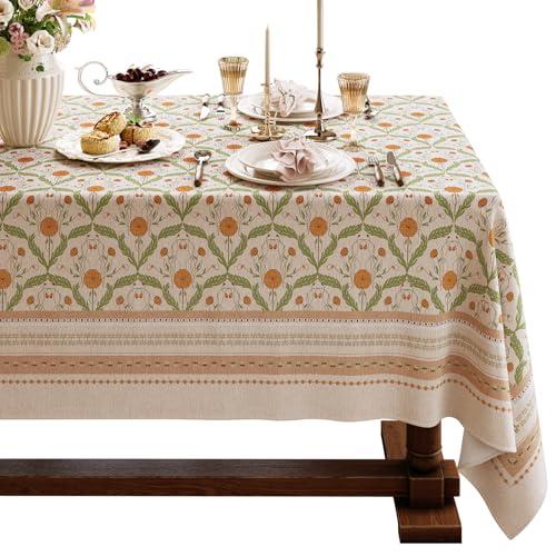 Dorachic Block Print Thick Linen Tablecloth for Rectangle Tables, Waterproof Wipeable Decorative Table Cover for Dining Kitchen Indoor Outdoor, 55" x 71", 4-6 Seats