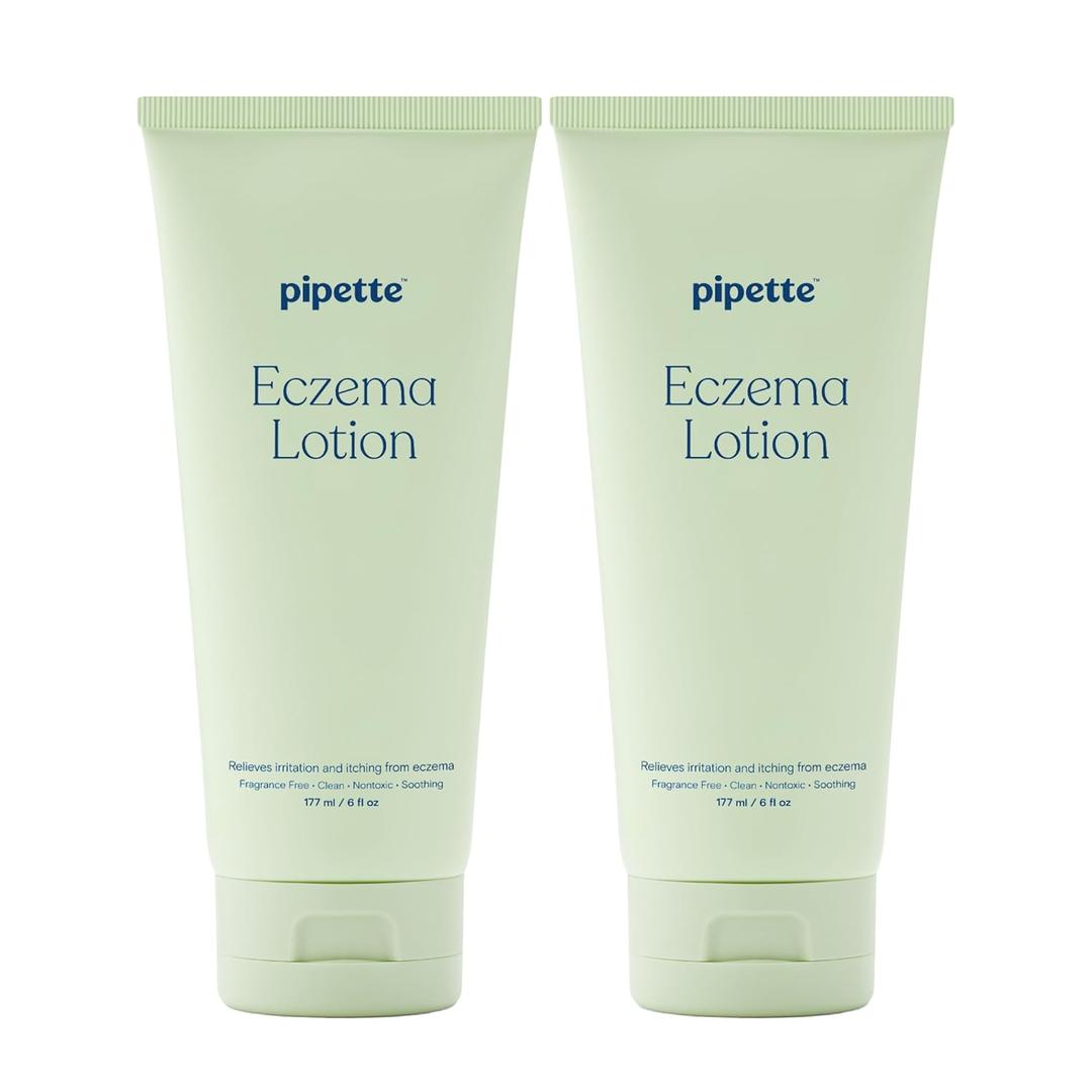 Pipette Baby Eczema Lotion Duo, Pack of 2, Fragrance Free Eczema Cream and Moisturizer, Lotion for Newborn, Sensitive Skin, and Kids, Baby Care Products, Non-Toxic and Hypoallergenic